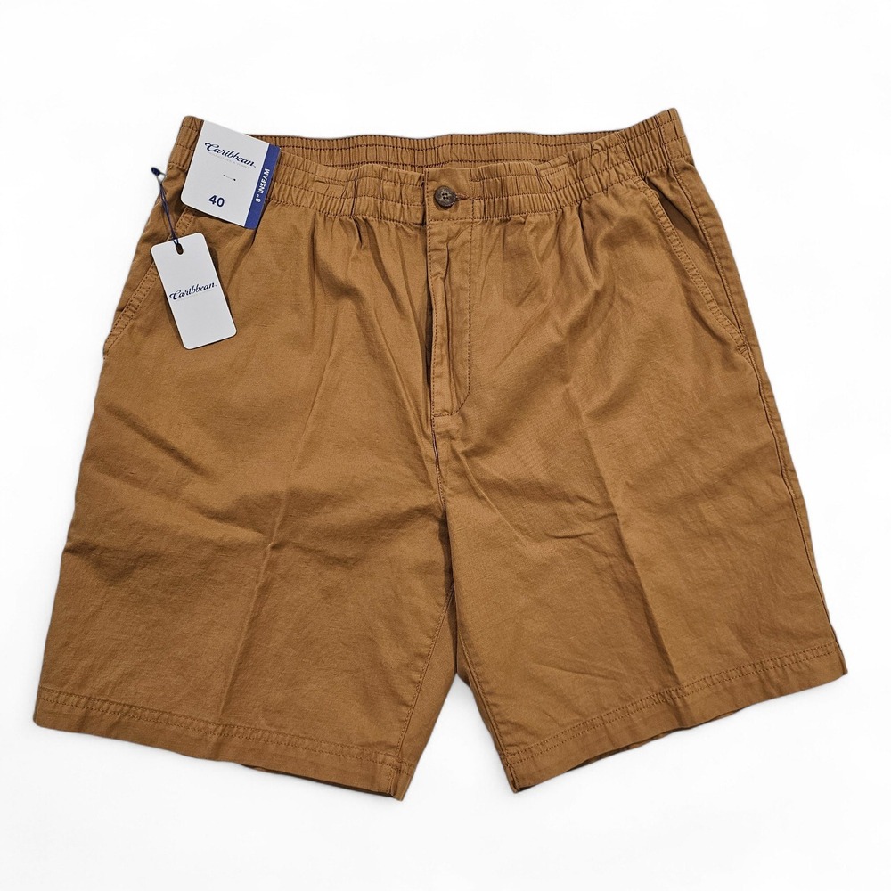 Caribbean Mens 40 Brown Linen Cotton Blend Casual‎ Comfort Shorts